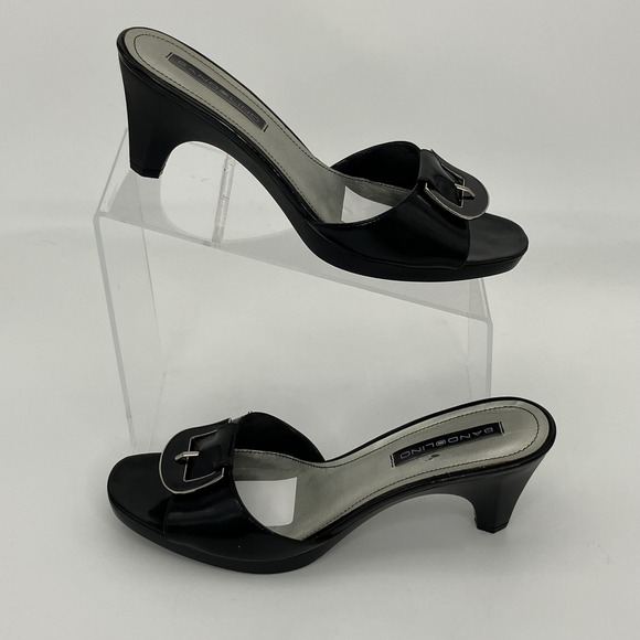 Bandolino Shoes - Bandolino Heeled Sandals Women 7.5 Black Patent Buckle Slide Dress Shoes Classic